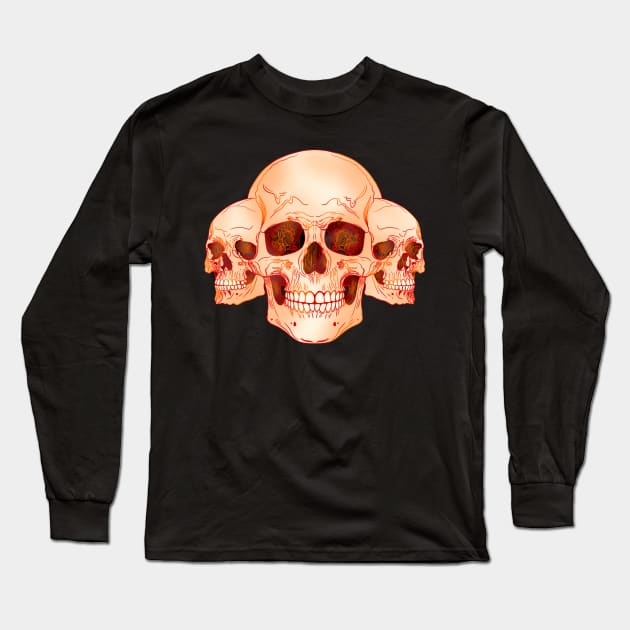 Triple skull Long Sleeve T-Shirt by DaveDanchuk